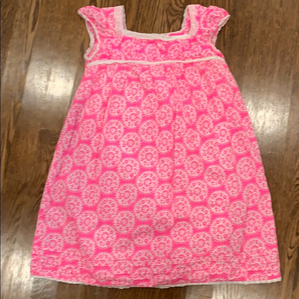 Mini Boden Neon Pink Floral Dress EUC